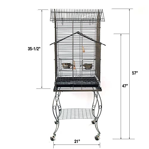 Large 57-Inch Pagoda House Roof Top Parrot Lovebird Cockatiel Cockatiels Parakeets Cage with Stand, Black Vein