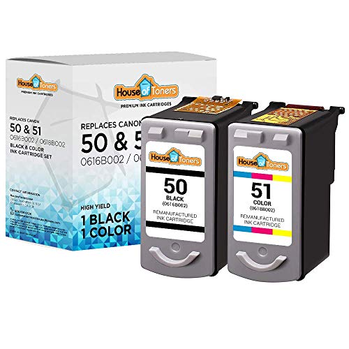 Houseoftoners Remanufactured Ink Cartridge Replacement for Canon PG-50 & CL-51 (1 Black & 1 Color, 2-Pack)