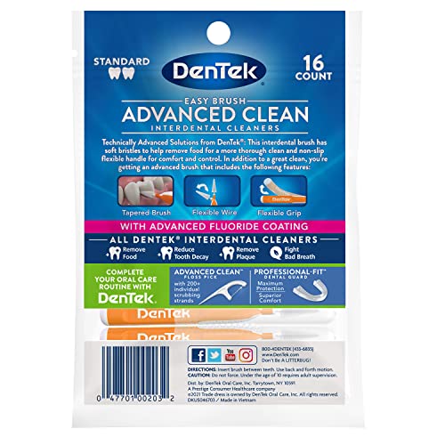 DenTek Easy Brush Interdental Cleaners, Standard, 16 Count, (Pack of 3)