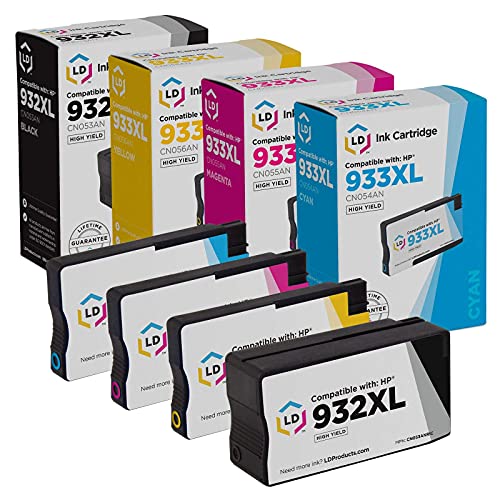 LD Products Compatible Ink Cartridge Replacements for HP 932XL & HP 933XL High Yield (Black, Cyan, Magenta, Yellow, 4-Pack) for Office Jet 6100, 6600, 6700, 7110, 7510, 7610, 7612, 7620