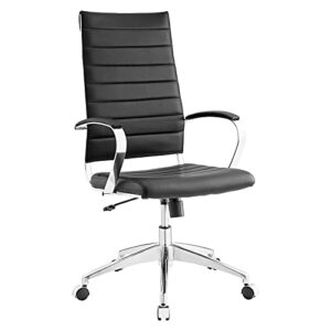 modway jive ribbed high back tall executive swivel office chair with arms in black