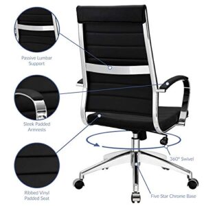 Modway Jive Ribbed High Back Tall Executive Swivel Office Chair With Arms In Black