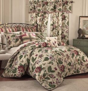 waverly laurel springs modern farmhouse floral 4-piece reversible comforter set, queen, parchment