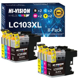 hi-vision® 8 pks compatible lc-103 lc103 xl high yield 2x(black,cyan,yellow,magenta) ink cartridges replacement for dcp-j152w,mfc-j245,j285dw,j450dw,j470dw,j475dw,j650dw,j870dw,j875dw printer