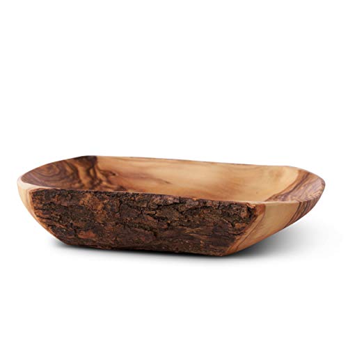 Earthwood Bark Sides Olive Wood Bowl, Brown