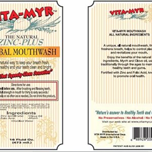 VITA-MYR Value Package 6 – 1 Tube 5.4 Oz Zinc+ Xtra Natural Toothpaste & 1-16 Oz Natural Mouthwash. Gluten Free. Vegan. No SLS, No Sugar, Fluoride, Alcohol or Saccharin