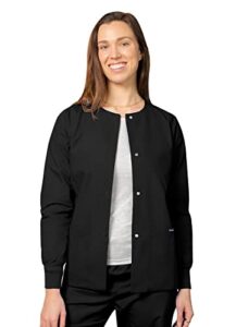 adar universal scrubs for women - round neck warm-up scrub jacket - 602 - black - m