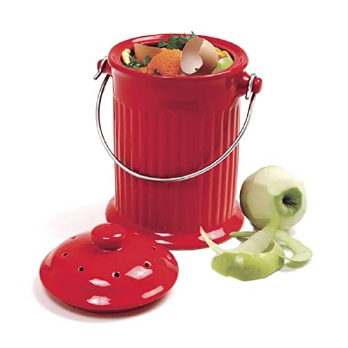 Norpro 93R 1 Gallon Red Ceramic Compost Keeper Crock