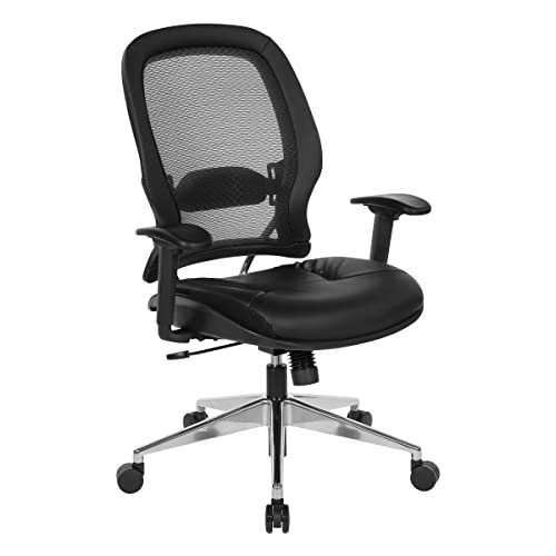 Space Seating 335 Series Professional Air Grid Back Adjustable Office Chair with Thick Padded Bonded Leather Seat and Heavy Duty Aluminum Base, Black