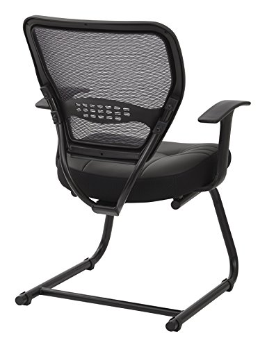 SPACE Seating Professional AirGrid Dark Back and Padded Black Eco Leather Seat, Fixed Arms and Lumbar Support Sled Base Visitors Chair