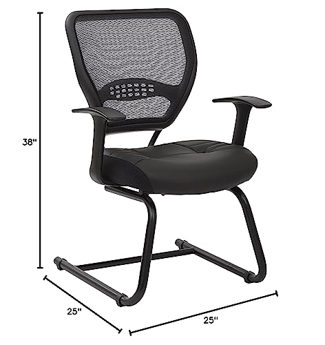 SPACE Seating Professional AirGrid Dark Back and Padded Black Eco Leather Seat, Fixed Arms and Lumbar Support Sled Base Visitors Chair