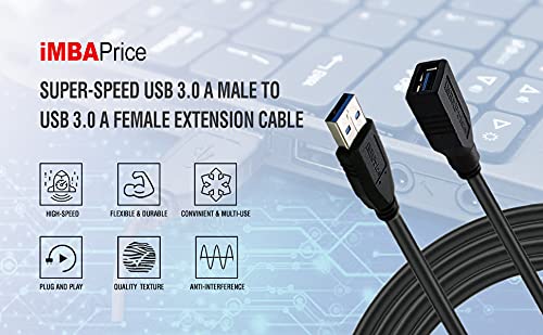 iMBAPrice USB 3.0 Extender - 15 Feet SuperSpeed USB 3.0 A Male to USB 3.0 A Female Extension Cable (Black)