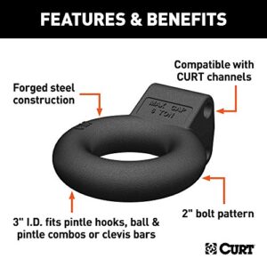 CURT 48601 Black Steel Pintle Hitch Lunette Ring 3-Inch ID, 12,000 lbs, Channel Mount Required, Gloss Black