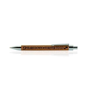 KATE POSH - 9 Years Down, Forever to Go Engraved Leather Pen, Our 9th Wedding Anniversary, 9 Years as Husband & Wife, Gifts for Her, for Him, for Couples, 9 Years of Marriage (Rawhide)