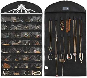 misslo jewelry hanging non-woven organizer holder 32 pockets 18 hook and loops - black