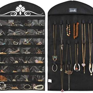 Misslo Jewelry Hanging Non-Woven Organizer Holder 32 Pockets 18 Hook and Loops - Black