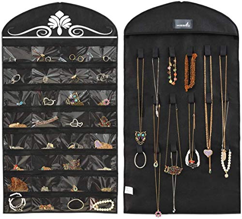 Misslo Jewelry Hanging Non-Woven Organizer Holder 32 Pockets 18 Hook and Loops - Black