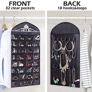 Misslo Jewelry Hanging Non-Woven Organizer Holder 32 Pockets 18 Hook and Loops - Black