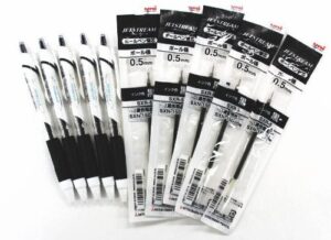 uni-ball jetstream extra fine point retractable roller ball pens,-rubber grip type -0.5mm-5 black ink pens + 5 refills value set