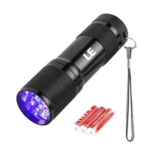 lighting ever black light flashlight, small uv lights 395nm, portable ultraviolet light detector for invisible ink pens, dog cat pet urine stain, aaa batteries included