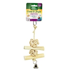 wild harvest chew and jingle for cockatiels, parakeets, finches and caged birds, 1 count, toy made with real wood materials