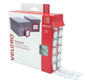 velcro brand dots with adhesive white | 200 pk | 3/4" circles | sticky back round hook and loop closures for organizing, arts and crafts, school projects, 91824