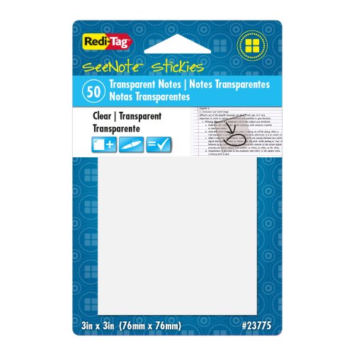 Redi-Tag SeeNote Stickies Transparent Sticky Notes, 50-Pack, 3 x 3 Inches, Clear (23775)