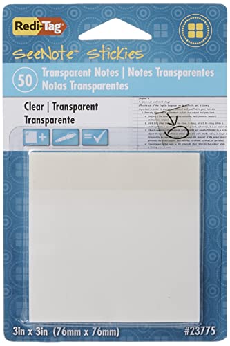 Redi-Tag SeeNote Stickies Transparent Sticky Notes, 50-Pack, 3 x 3 Inches, Clear (23775)