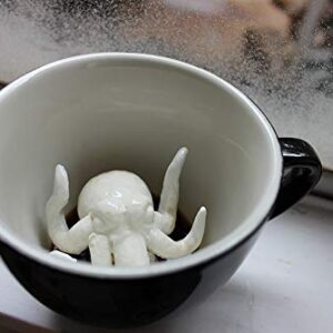 CREATURE CUPS Cthulhu Ceramic Cup (11 Ounce, Black Exterior) - Creepy Cups - Hidden Animal Inside Mug - Birthday, Halloween, Spooky Gift for Coffee & Tea Lovers