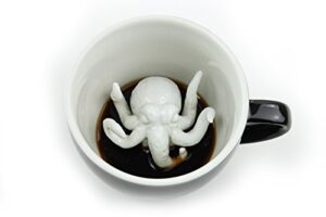 creature cups cthulhu ceramic cup (11 ounce, black exterior) - creepy cups - hidden animal inside mug - birthday, halloween, spooky gift for coffee & tea lovers