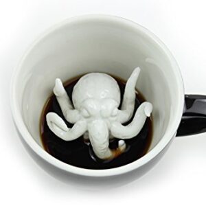 CREATURE CUPS Cthulhu Ceramic Cup (11 Ounce, Black Exterior) - Creepy Cups - Hidden Animal Inside Mug - Birthday, Halloween, Spooky Gift for Coffee & Tea Lovers