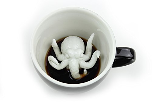CREATURE CUPS Cthulhu Ceramic Cup (11 Ounce, Black Exterior) - Creepy Cups - Hidden Animal Inside Mug - Birthday, Halloween, Spooky Gift for Coffee & Tea Lovers