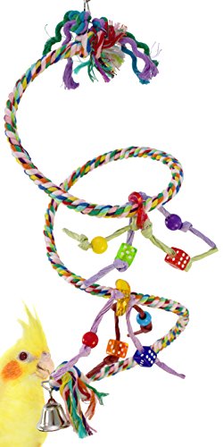 Bonka Bird Toys 1959 Small Charm Rope Boing Coil Swing Bird Toy Parrot cage pet Stand Perch Cockatiel Parakeet Play chew Aviary Bungee Accessories Colored Playground