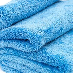 The Rag Company - Eagle Edgeless 500 (4-Pack) Professional Korean 70/30 Blend Super Plush Microfiber Detailing Towels, 500GSM, 16in x 16in, Blue