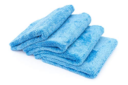 The Rag Company - Eagle Edgeless 500 (4-Pack) Professional Korean 70/30 Blend Super Plush Microfiber Detailing Towels, 500GSM, 16in x 16in, Blue