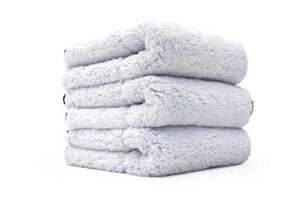 the rag company - everest 1100 - ultra plush korean 70/30 blend, professional microfiber detailing towels, 1100gsm, 16in x 16in, white (3-pack)