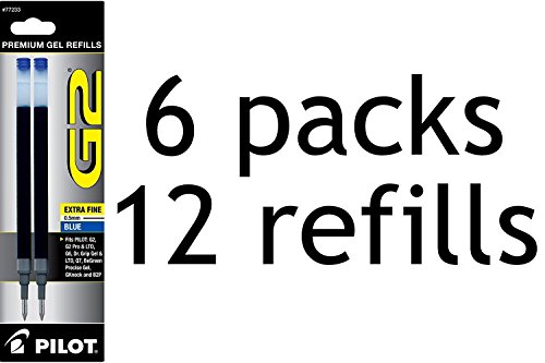 Value Pack of 6 - Pilot G2 Gel Ink Refill, 2-Pack for Rolling Ball Pens, Extra Fine Point, Blue Ink (77233)