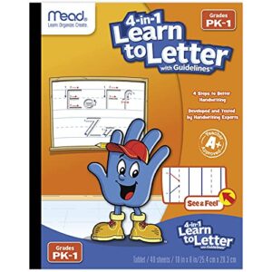 mead see and feel learn to letter w/guidelines, 40 sheets per book, pk-1, 10" x 8", white