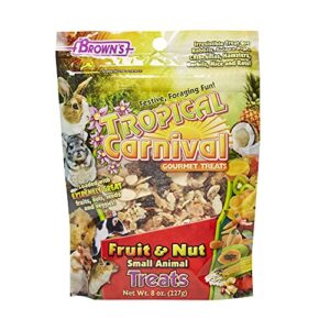 f.m. brown's tropical carnival, fruit and nut small animal treat, real fruits, nuts, and veggies for rabbits, hamsters, guinea pigs, mice, gerbils, and rats, 8 oz