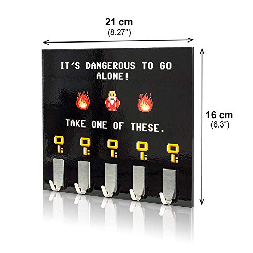 getDigital Dangerous to Go Alone Key Rack - Geeky Home and Office Decor Wall-Mounted Key Holder with 5 Metal Hooks - 21 x 16 cm