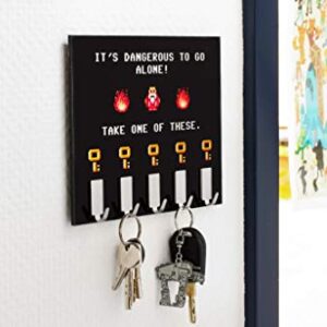 getDigital Dangerous to Go Alone Key Rack - Geeky Home and Office Decor Wall-Mounted Key Holder with 5 Metal Hooks - 21 x 16 cm