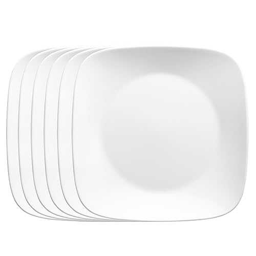 Corelle Vitrelle 6-Piece Salad Plates Set, Triple Layer Glass and Chip Resistant, Lightweight Square 9-Inch Plates, White