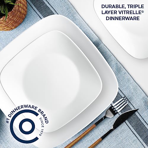 Corelle Vitrelle 6-Piece Salad Plates Set, Triple Layer Glass and Chip Resistant, Lightweight Square 9-Inch Plates, White