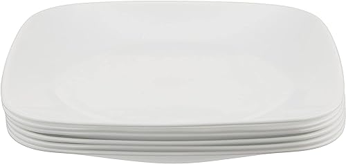 Corelle Vitrelle 6-Piece Salad Plates Set, Triple Layer Glass and Chip Resistant, Lightweight Square 9-Inch Plates, White