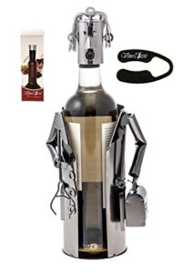 fabulous doctor (holding a stethoscope plus a doctors case) wine bottle holder , genuine hand made ,metal figurine with a wine foil cutter and wine a stopper
