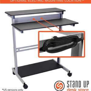 Stand Up Desk Store Rolling Adjustable Height Two Tier Standing Desk Computer Workstation (Silver Frame/Black Top, 40" Wide)
