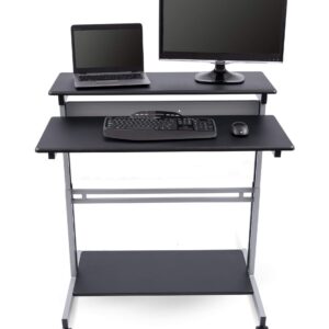 Stand Up Desk Store Rolling Adjustable Height Two Tier Standing Desk Computer Workstation (Silver Frame/Black Top, 40" Wide)