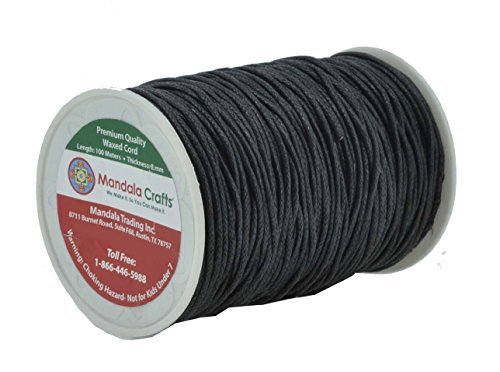 Mandala Crafts Size 2mm Black Waxed Cord for Jewelry Making - 109 Yds Black Waxed Cotton Cord for Jewelry String Bracelet Cord Wax Cord Necklace String