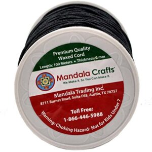 Mandala Crafts Size 2mm Black Waxed Cord for Jewelry Making - 109 Yds Black Waxed Cotton Cord for Jewelry String Bracelet Cord Wax Cord Necklace String