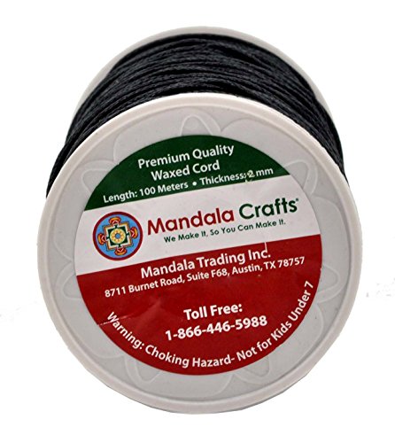 Mandala Crafts Size 2mm Black Waxed Cord for Jewelry Making - 109 Yds Black Waxed Cotton Cord for Jewelry String Bracelet Cord Wax Cord Necklace String